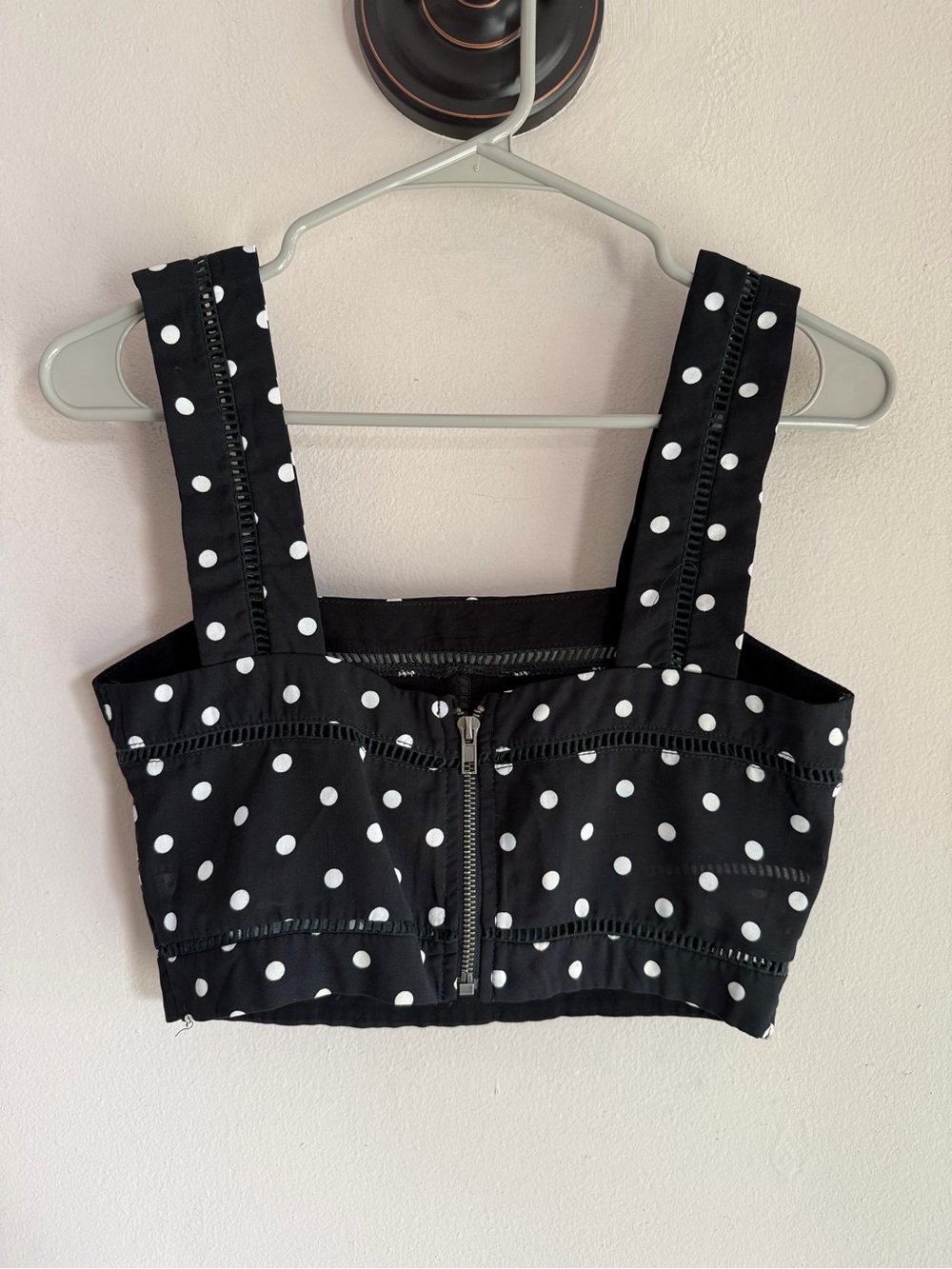 Seek The Label Black White Polka Dot Crop Top Ladder Lace Trim Zipper Back Small